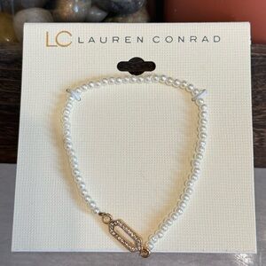 LC Lauren Conrad Faux Pearl Slip On Bracelet w/a Gold & Rhinestone Accent SB1234